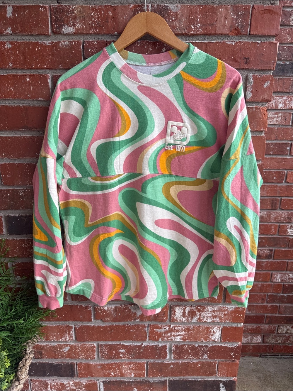 Disney Retro Swirl Graphic Long Sleeve Top - Pink, wGreen & White